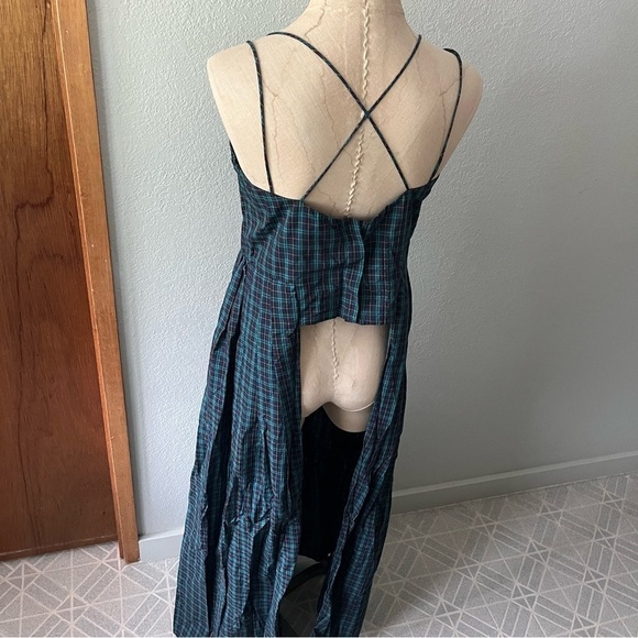 PETERSYN sz M Blue Plaid Woven Tank Top Long Sides High Low - Picture 10 of 16